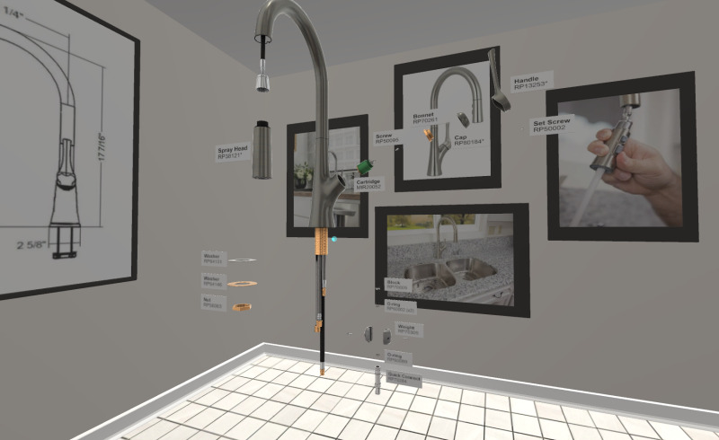 Kitchen sink faucet breakdown for business showcase in AltspaceVR.